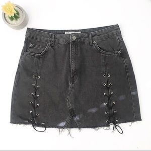 TOPSHOP MOTO Black Denim Tie-Up Skirt